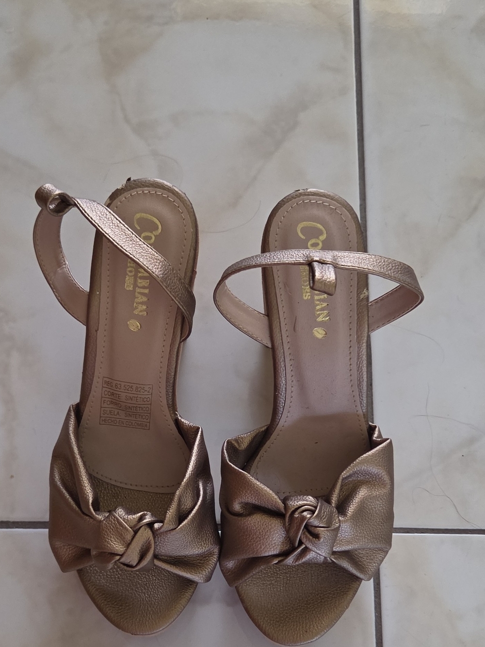 Comfort-Built Metallic Gold Knot Front Slingback Heels